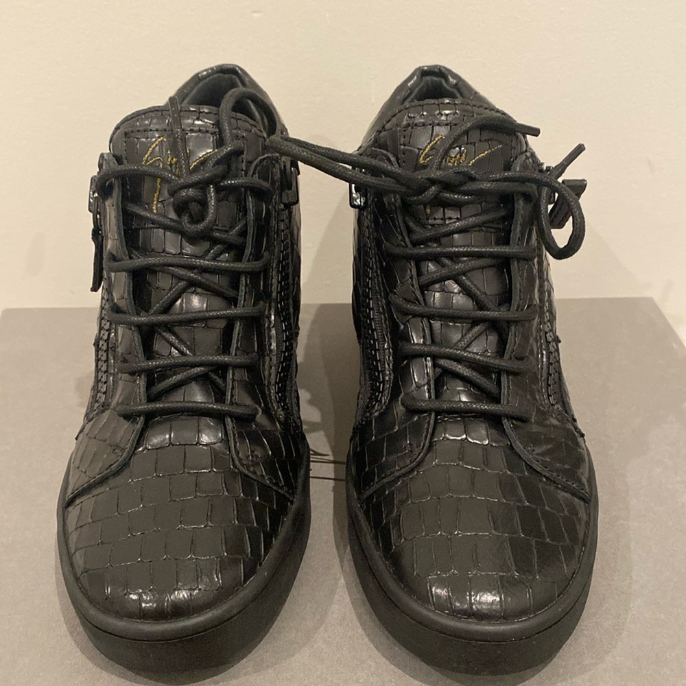 Giuseppe Zanotti Black fashion sneakers with hidden wedges in size 38.